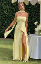 Strapless Long Dress with Draped Detail & Elegant Silhouette – Mya
