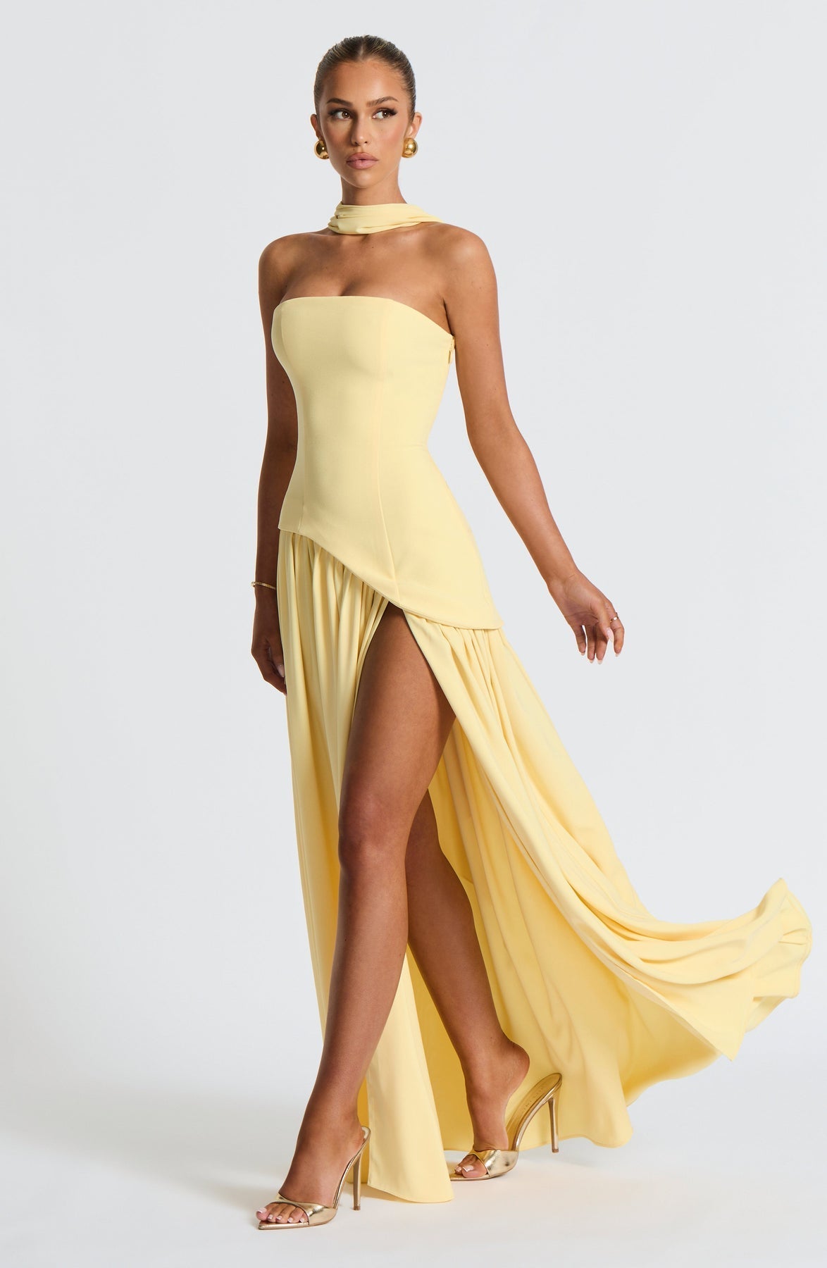 Strapless Long Dress with Draped Detail & Elegant Silhouette – Mya