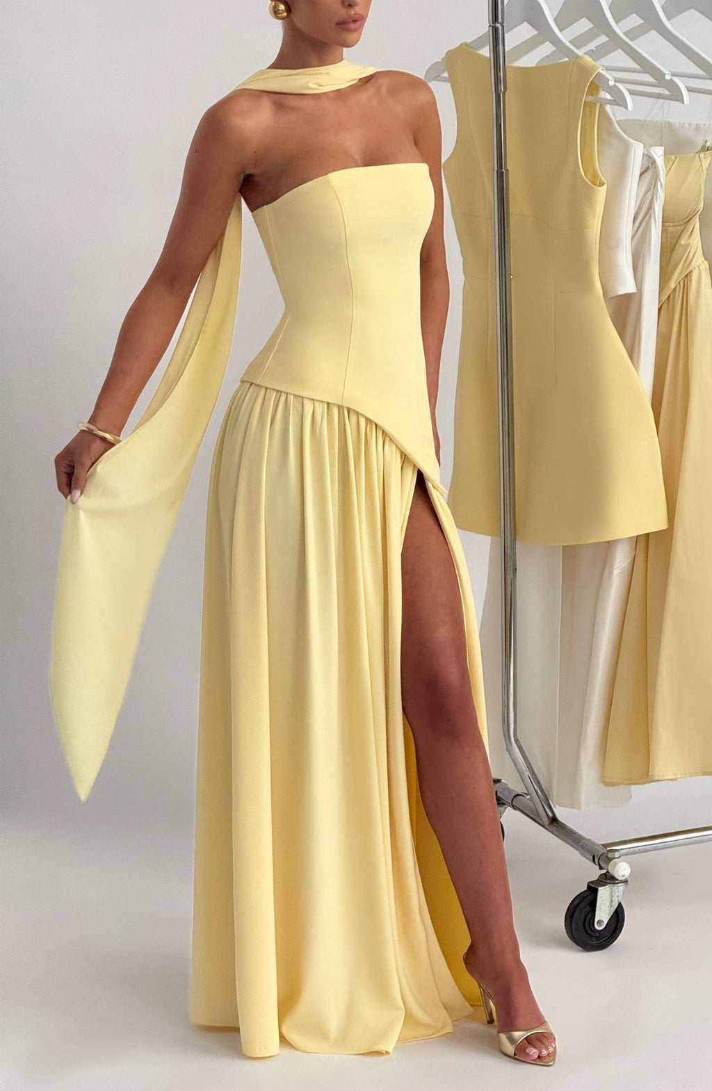 Strapless Long Dress with Draped Detail & Elegant Silhouette – Mya
