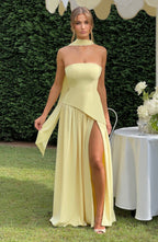 Strapless Long Dress with Draped Detail & Elegant Silhouette – Mya