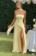 Strapless Long Dress with Draped Detail & Elegant Silhouette – Mya