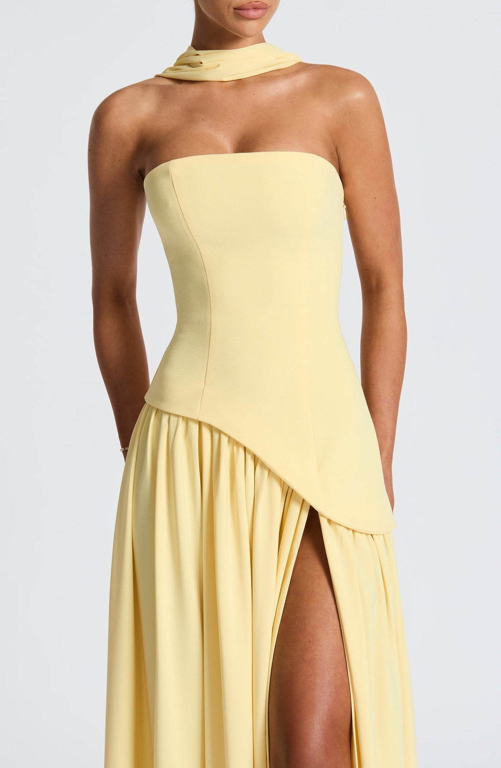 Strapless Long Dress with Draped Detail & Elegant Silhouette – Mya