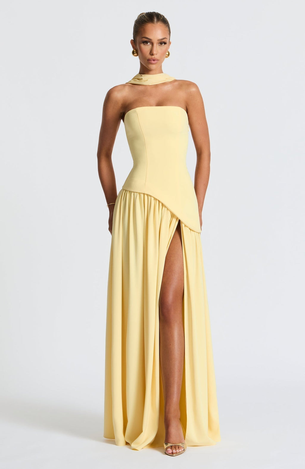 Strapless Long Dress with Draped Detail & Elegant Silhouette – Mya