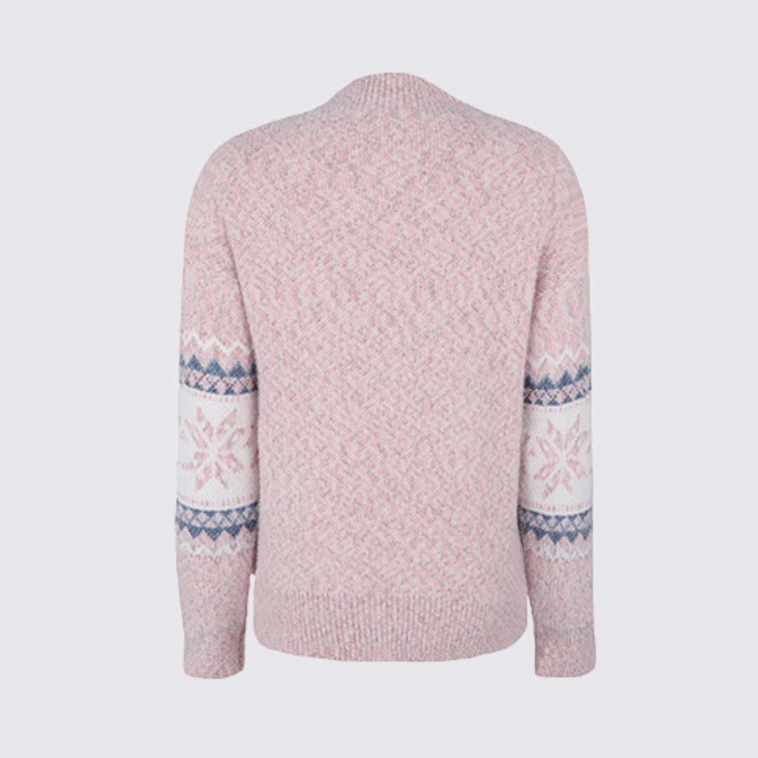 Women’s Nordic Stripe Knit Sweater Stand Collar Cozy Winter Pullover