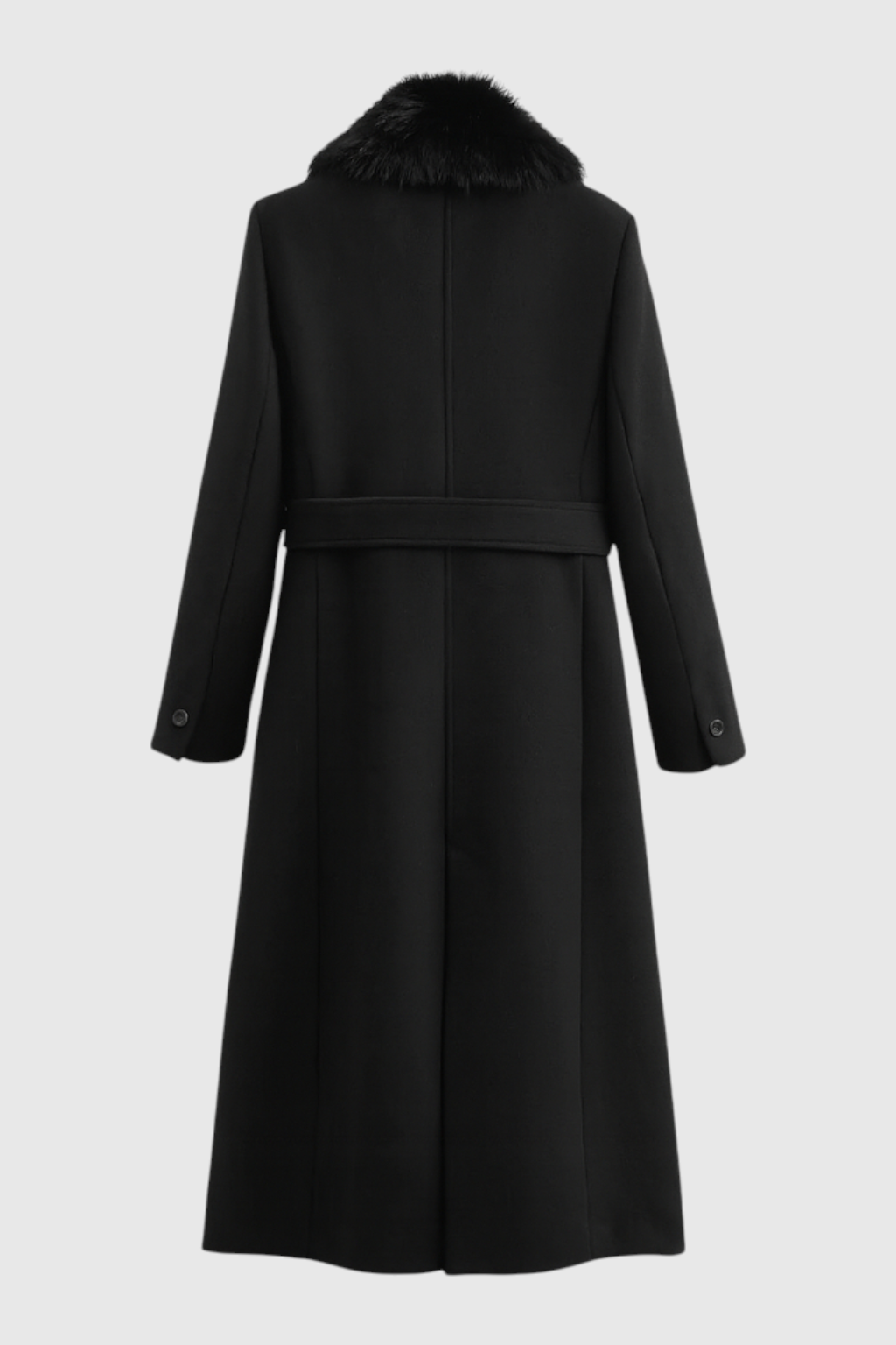 Long Black Wool Coat with Fur Collar – Noirvelle Prestige