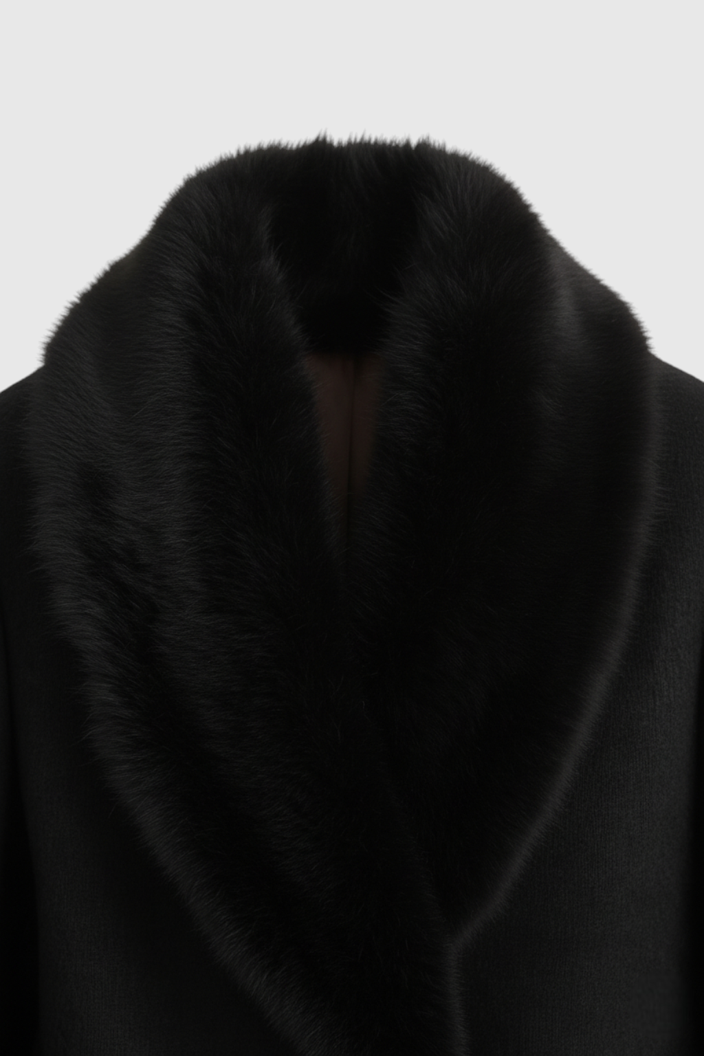 Long Black Wool Coat with Fur Collar – Noirvelle Prestige
