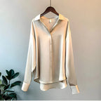 Women’s Silk Satin Blouse Long Sleeve Elegant Button Up Shirt