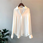 Women’s Silk Satin Blouse Long Sleeve Elegant Button Up Shirt
