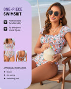 Women’s Floral Ruffled Square Neck One-Piece Swimsuit
