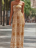 Cascais Bohemia Tropical Palm Strappy Summer Long Dress - Lightweight and Breezy