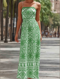 Cascais Bohemia Tropical Palm Strappy Summer Long Dress - Lightweight and Breezy