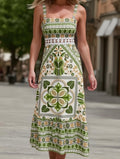 Cercal Bohemian Tropical Print Strappy Long Dress - Perfect for Summer Vacations