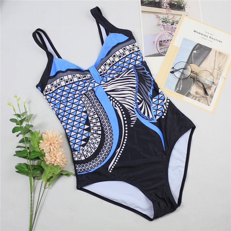 Women’s Geometric Print One-Piece Swimsuit with Shaping & Sculpting Fit
