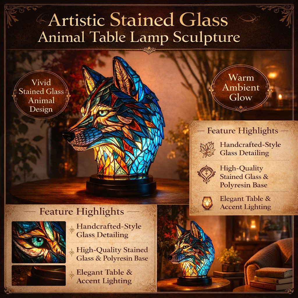 Lamp Stained Glass Animal Table Accent Light Sculpture