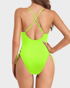High Cut Lace-Up Swimsuit with Deep V Plunge Neckline