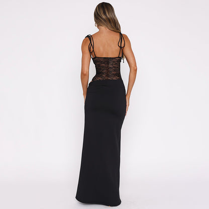 Long lace dress with straps