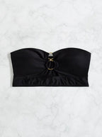 Chic Women's Bustier Bikini Top with Gathered Design and Gold Accents