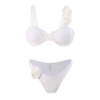 Women’s Floral Appliqué Ruffle Bikini Set – Elegant Summer Style | Dripiume