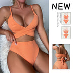 High-Waisted Textured Bikini Set for Women with Ribbed Fabric – Summer Swimwear