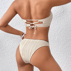 Chic & Stylish Women's Bandeau Bikini with Gathered Design and Decorative Bow