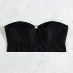 Chic Women's Bustier Bikini Top with Gathered Design and Gold Accents
