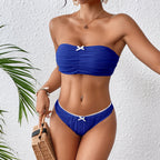 Chic & Stylish Women's Bandeau Bikini with Gathered Design and Decorative Bow