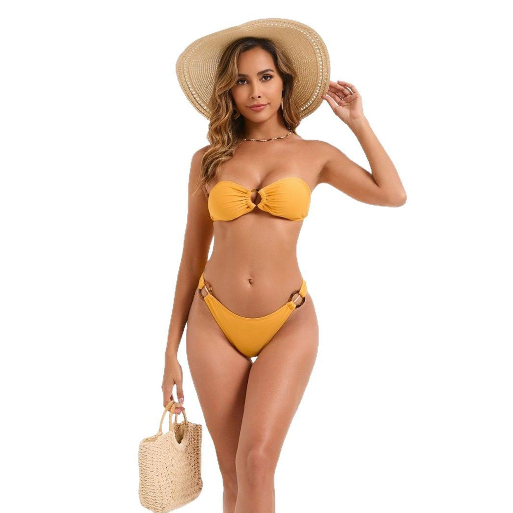 Chic Women's Bandeau Bikini with Trendy Ring Detail
