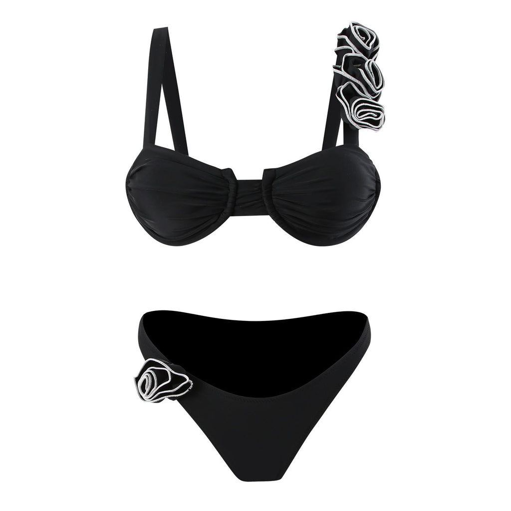 Women’s Floral Appliqué Ruffle Bikini Set – Elegant Summer Style | Dripiume