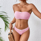 Chic & Stylish Women's Bandeau Bikini with Gathered Design and Decorative Bow