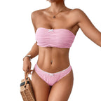 Chic & Stylish Women's Bandeau Bikini with Gathered Design and Decorative Bow