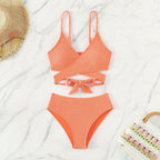 High-Waisted Textured Bikini Set for Women with Ribbed Fabric – Summer Swimwear