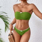 Chic & Stylish Women's Bandeau Bikini with Gathered Design and Decorative Bow