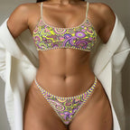 Two-Piece Bikini Top Set for Women with Adjustable Straps and High-Waisted Bottom