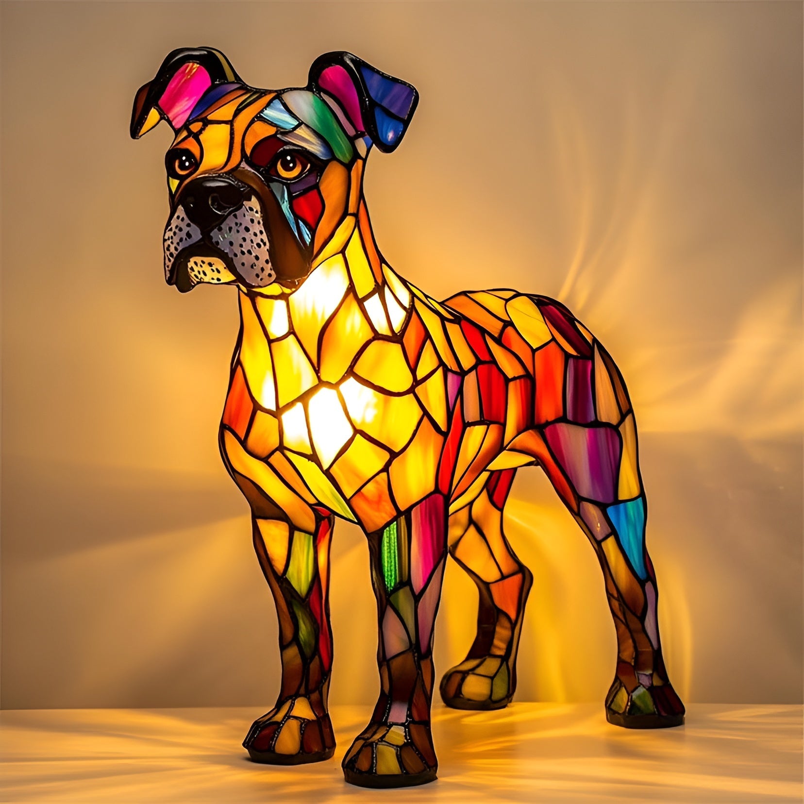 Table Lamp Stained Glass Dog Style Animal Decor Light