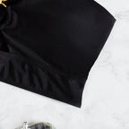 Chic Women's Bustier Bikini Top with Gathered Design and Gold Accents