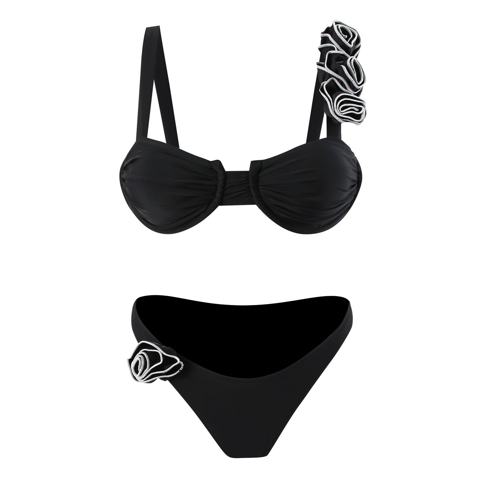 Women’s Floral Appliqué Ruffle Bikini Set – Elegant Summer Style | Dripiume
