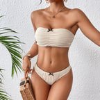 Chic & Stylish Women's Bandeau Bikini with Gathered Design and Decorative Bow