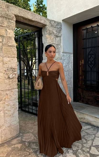 Flowing pleated strapless dress