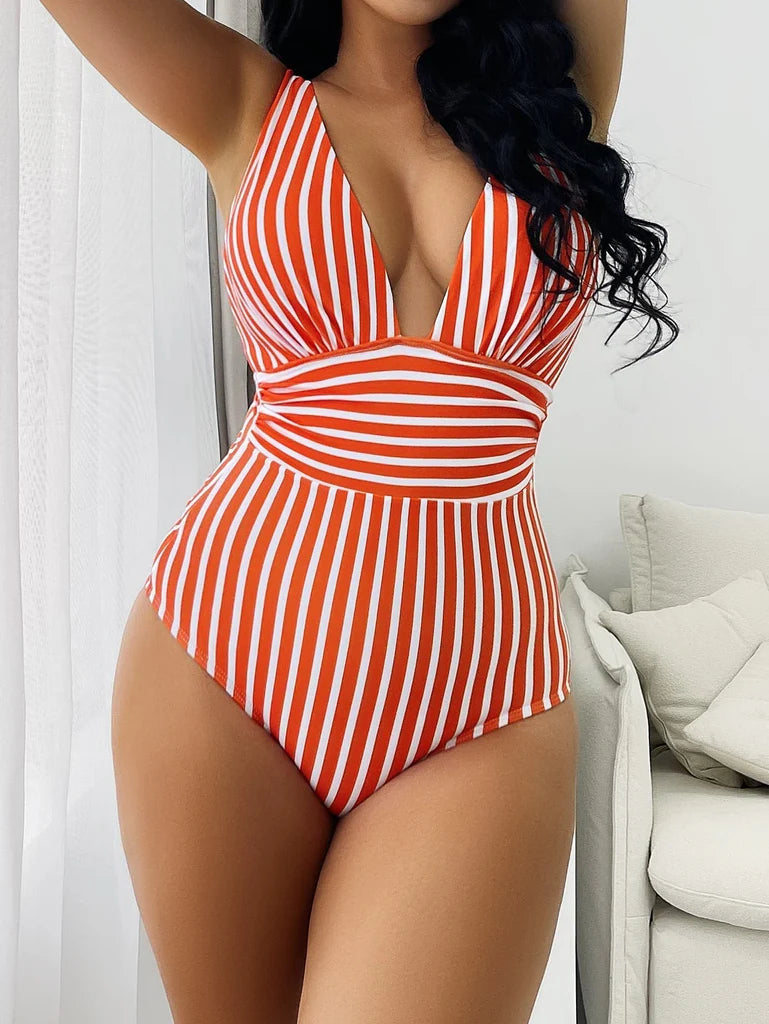 Women’s Striped One-Piece Swimsuit with Flattering Fit