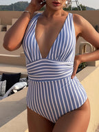 Women’s Striped One-Piece Swimsuit with Flattering Fit