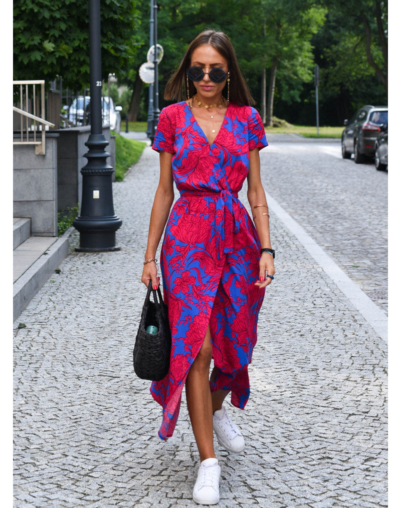 Marlene | Women's Wrap Midi Dress with Floral Pattern and V-Neck