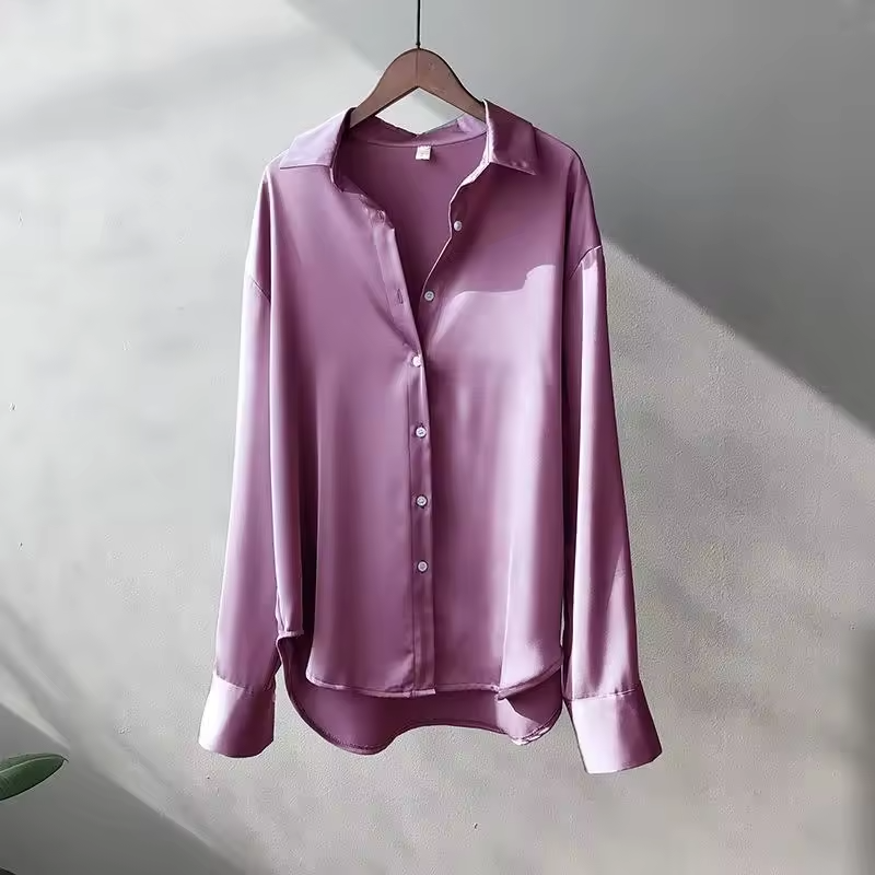 Women’s Silk Satin Blouse Long Sleeve Elegant Button Up Shirt