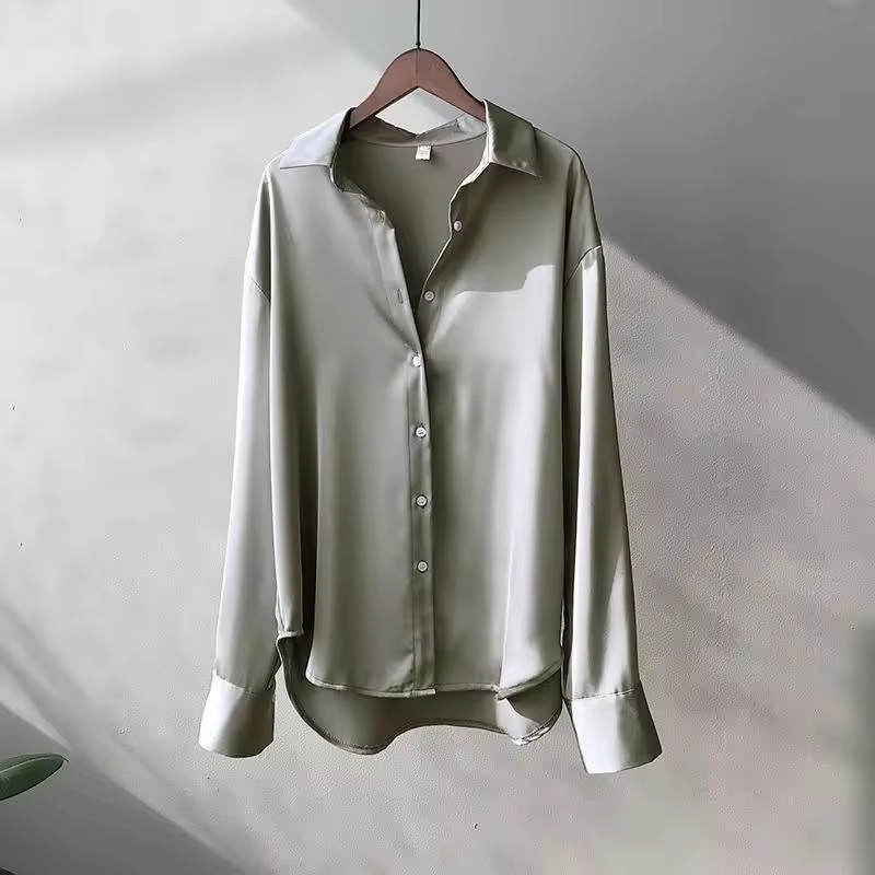 Women’s Silk Satin Blouse Long Sleeve Elegant Button Up Shirt