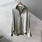 Women’s Silk Satin Blouse Long Sleeve Elegant Button Up Shirt