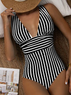 Women’s Striped One-Piece Swimsuit with Flattering Fit