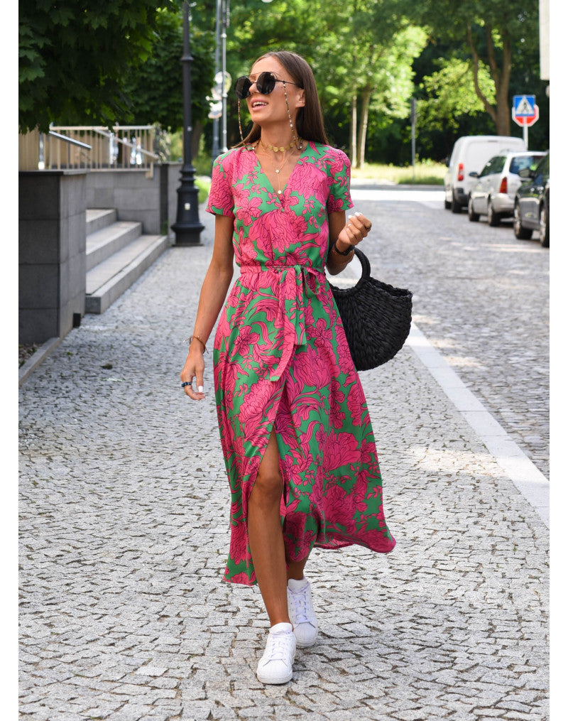 Marlene | Women's Wrap Midi Dress with Floral Pattern and V-Neck