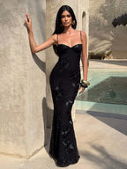 Backless Maxi Dress with Embroidered Flowers & Elegant Fit – Dara