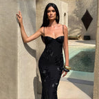 Backless Maxi Dress with Embroidered Flowers & Elegant Fit – Dara