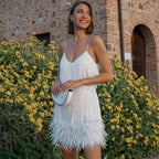 Chic Feather Trim Mini Cocktail Dress for Women – Elegant Party Mini Dress