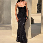 Backless Maxi Dress with Embroidered Flowers & Elegant Fit – Dara